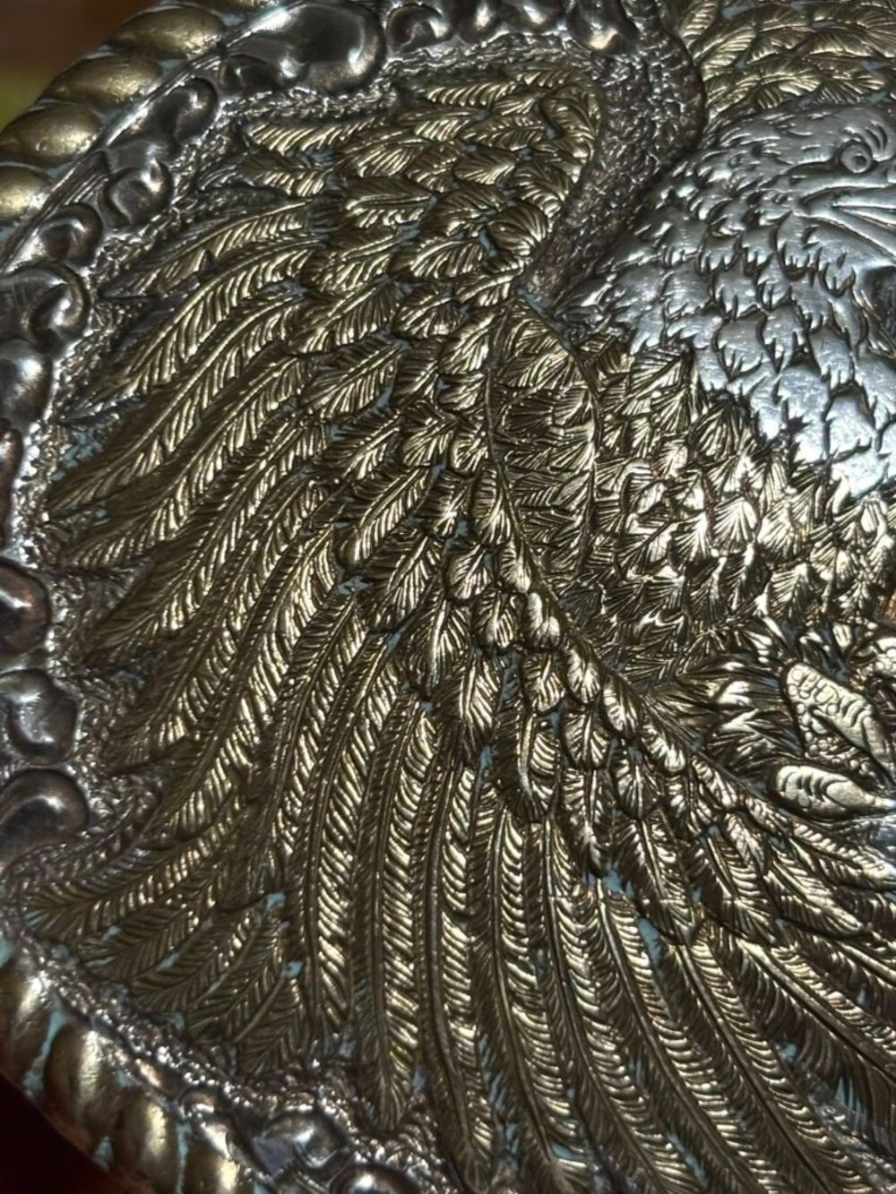 Vintage Crumrine Eagle Belt Buckle American Flag Heavy Silver Plate on Bronze We - Picture 4 of 8